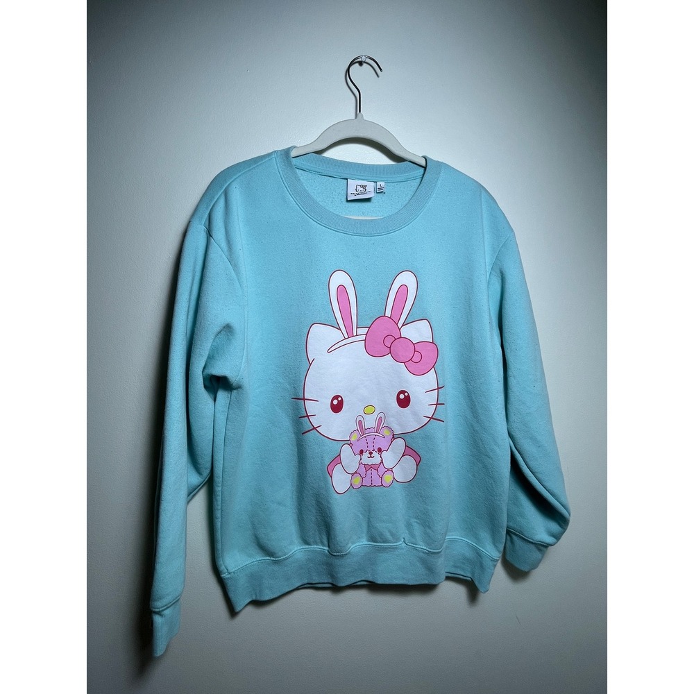 Hello Kitty by Sanrio Blue Bunny‎ Ears Graphic Sweatshirt Large Kawaii Pullover